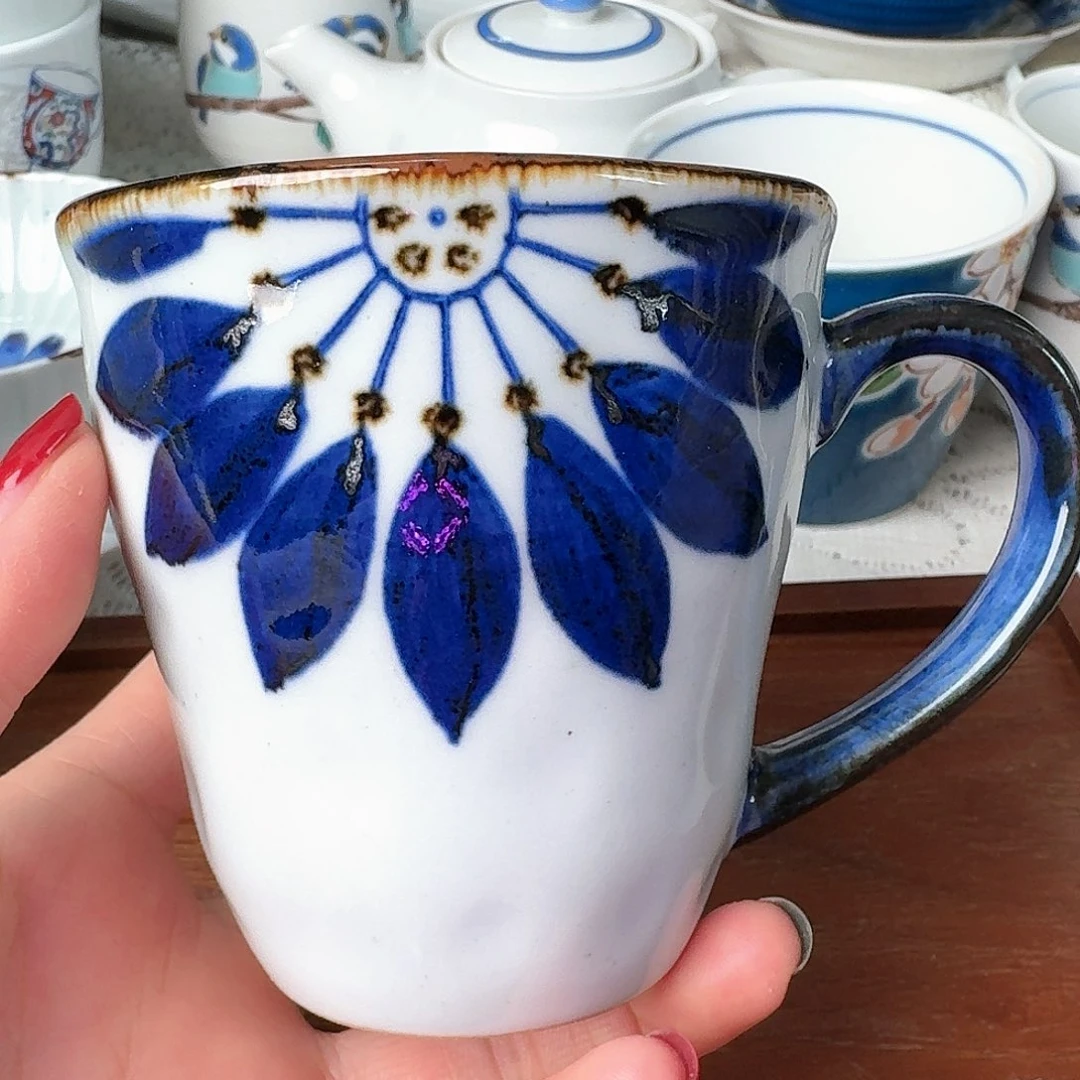 瓷片1只翔芳窑太阳花马克杯，250毫升，全新
