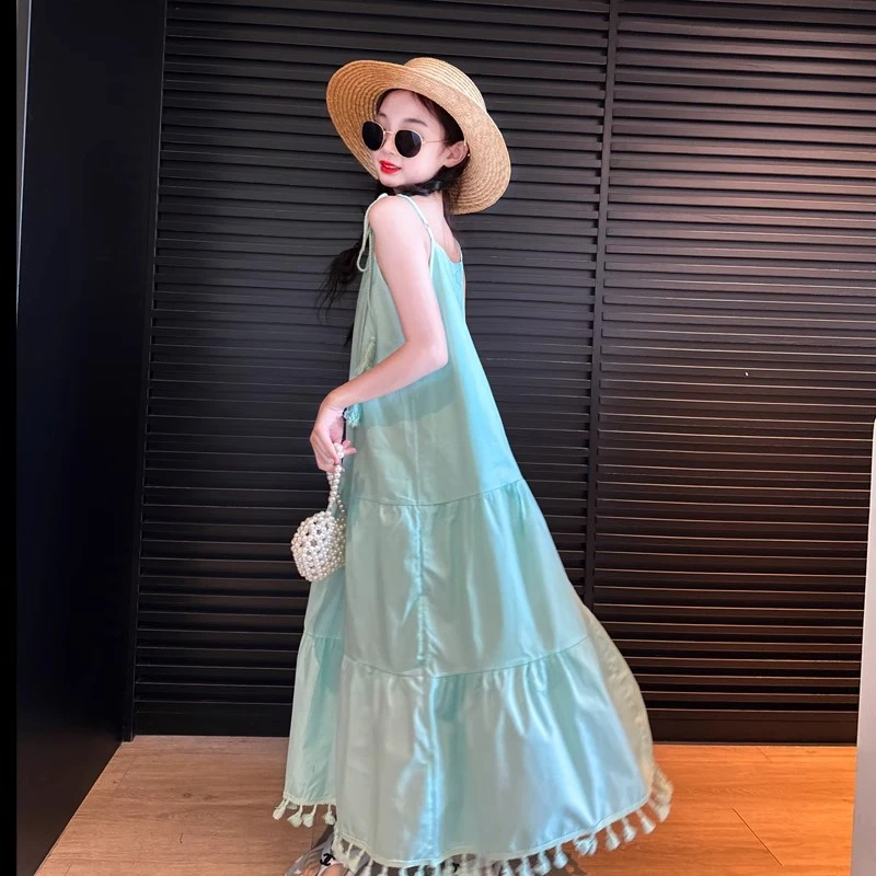 女童吊带连衣裙夏季2025新款儿童夏装长裙女孩大童波西米亚沙滩裙