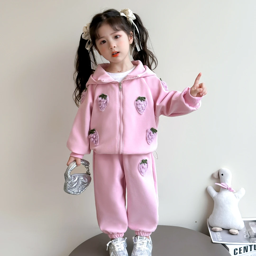 儿童春秋季套装女宝宝连帽外套休闲服中小童秋季卫衣卫裤两件套潮