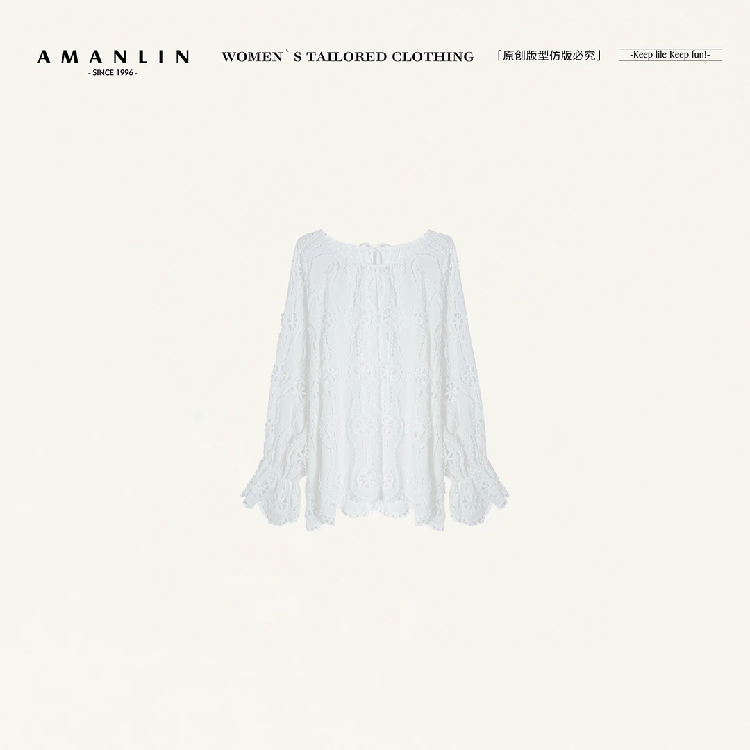 AMANLIN/阿谩琳欧若风春季出游穿搭高级感蕾丝衫罩衫上衣Y596207