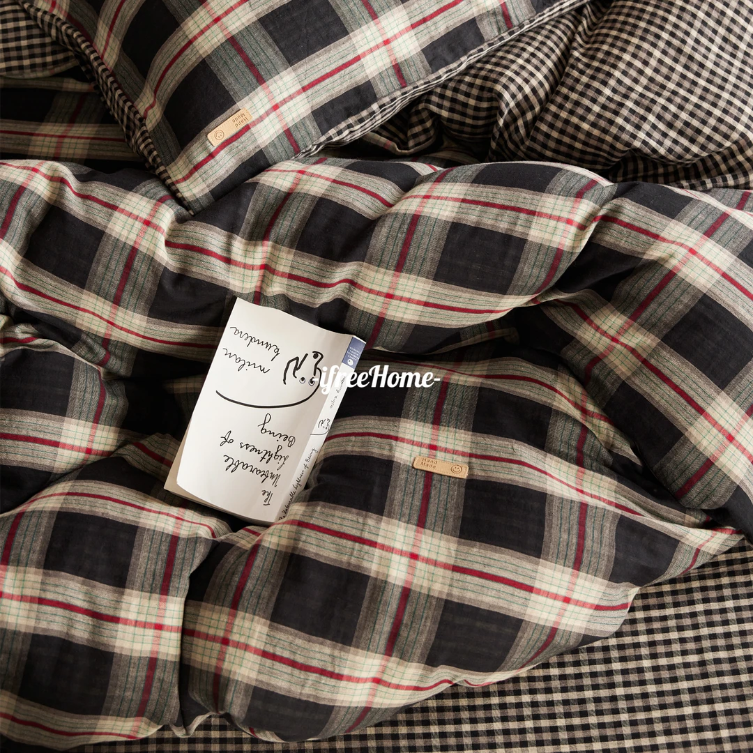 2025费尔岛色A类全棉 双层纱四件套复古格纹纯棉亲肤柔软四季床品