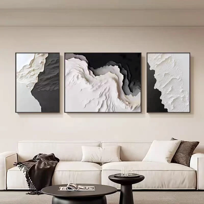 黑白抽象高级感侘寂风沙发背景墙客厅装饰画极简风