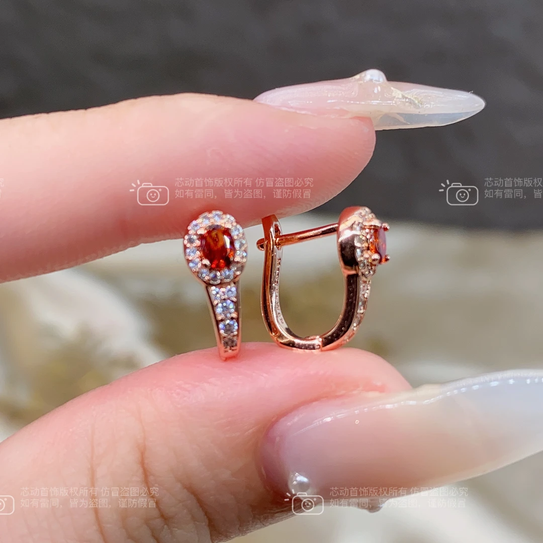 新品耳夹【藤蔓】橘红色镶嵌时尚百搭轻奢高雅耳环k4362