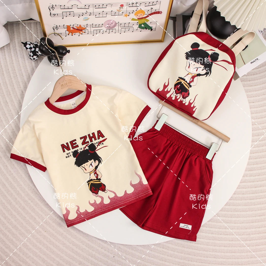 2025儿童夏季T恤套装男童女童夏季休闲卡通风短袖两件套D2S5-583