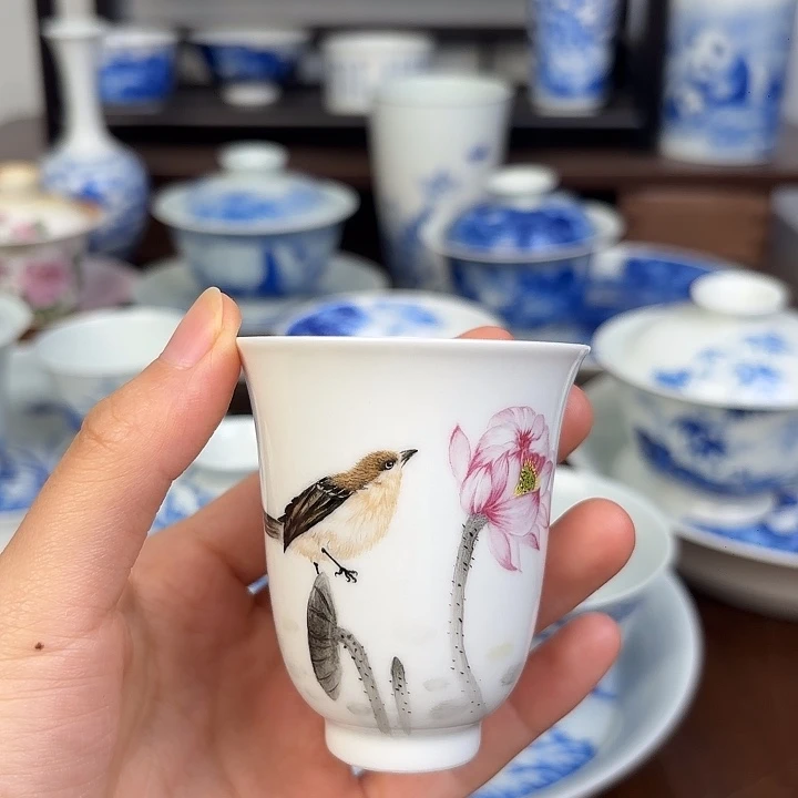 杯子手工手绘花鸟杯子