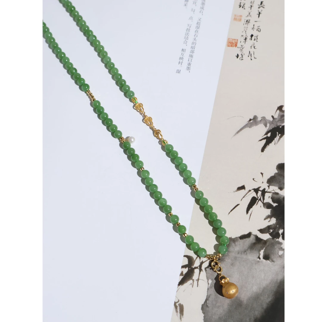 碧玉项链*18k金镶嵌【+钱袋子】