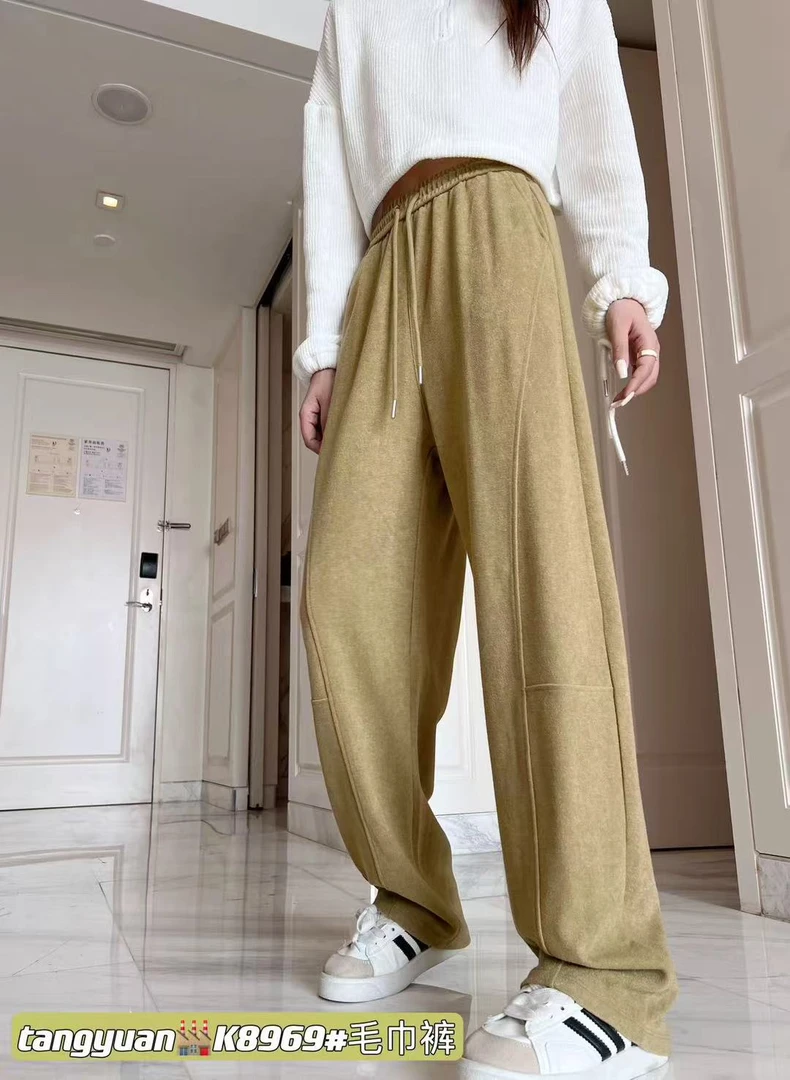 051【春季新款】明线斜拼显瘦糯米毛巾裤（8969）