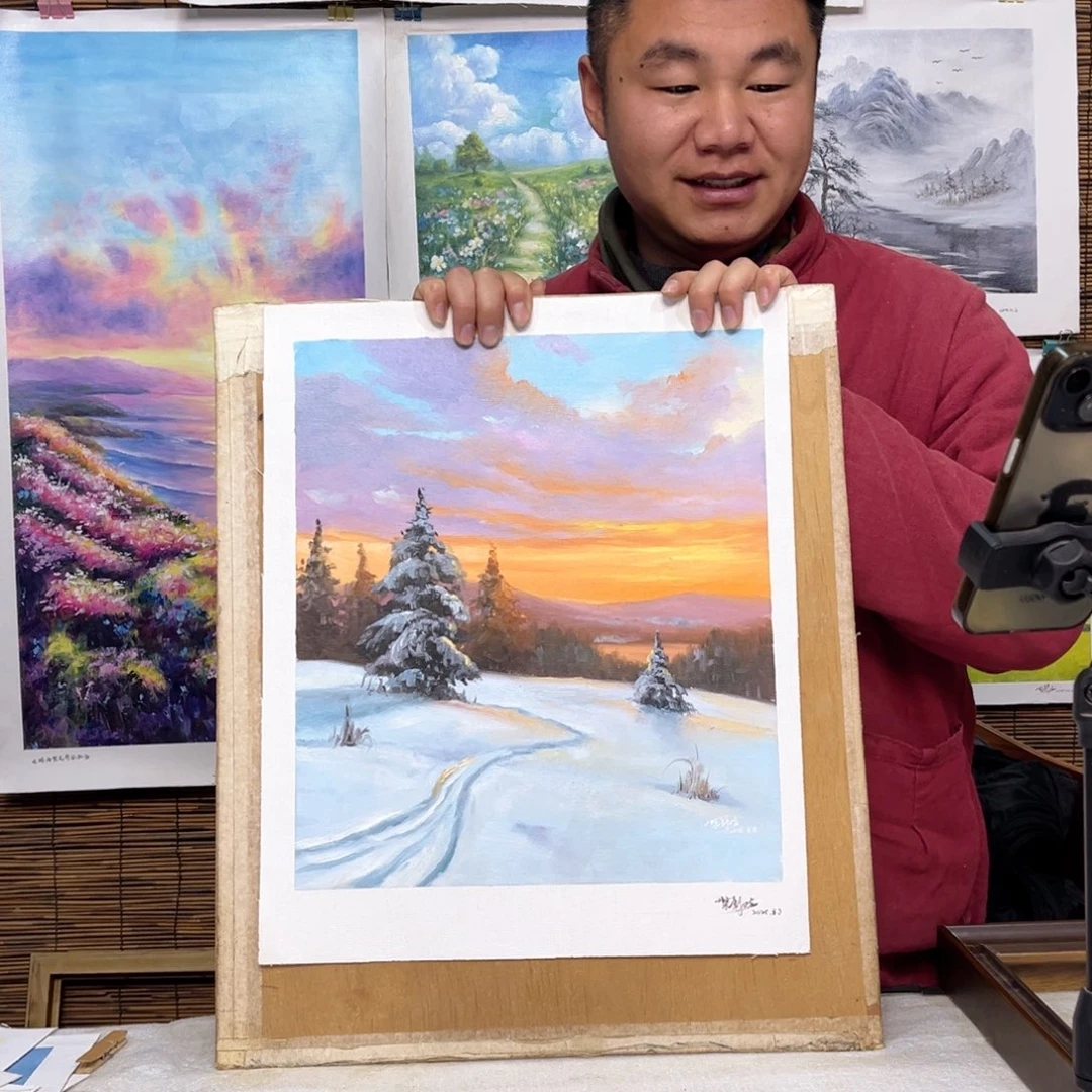 油画行路人小院绘画作品竞拍