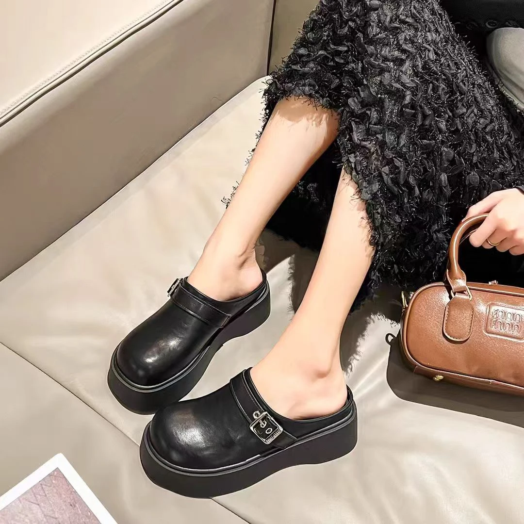 高级感包头半拖鞋外穿厚底2025春夏季气质一脚蹬增高懒人鞋398-5