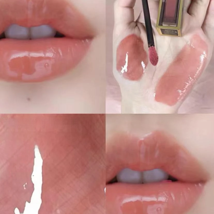 【黑金镜面唇釉】08杏桃，蜜桃奶茶色，超显嫩温柔的玫瑰红豆沙3ml