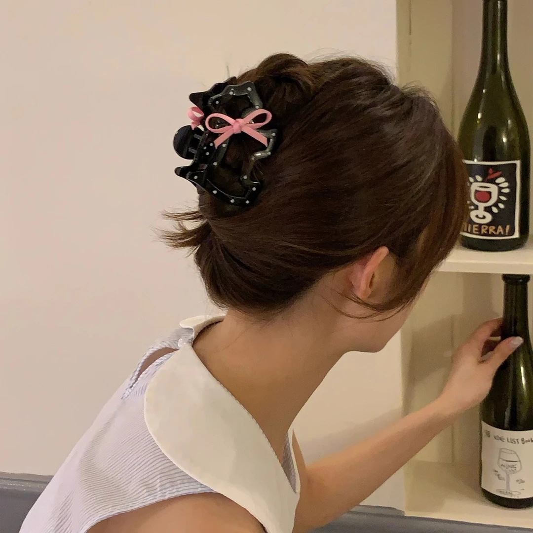 蝴蝶结波点小狗抓夹可爱少女发抓半扎盘发鲨鱼夹高级感发饰头饰品