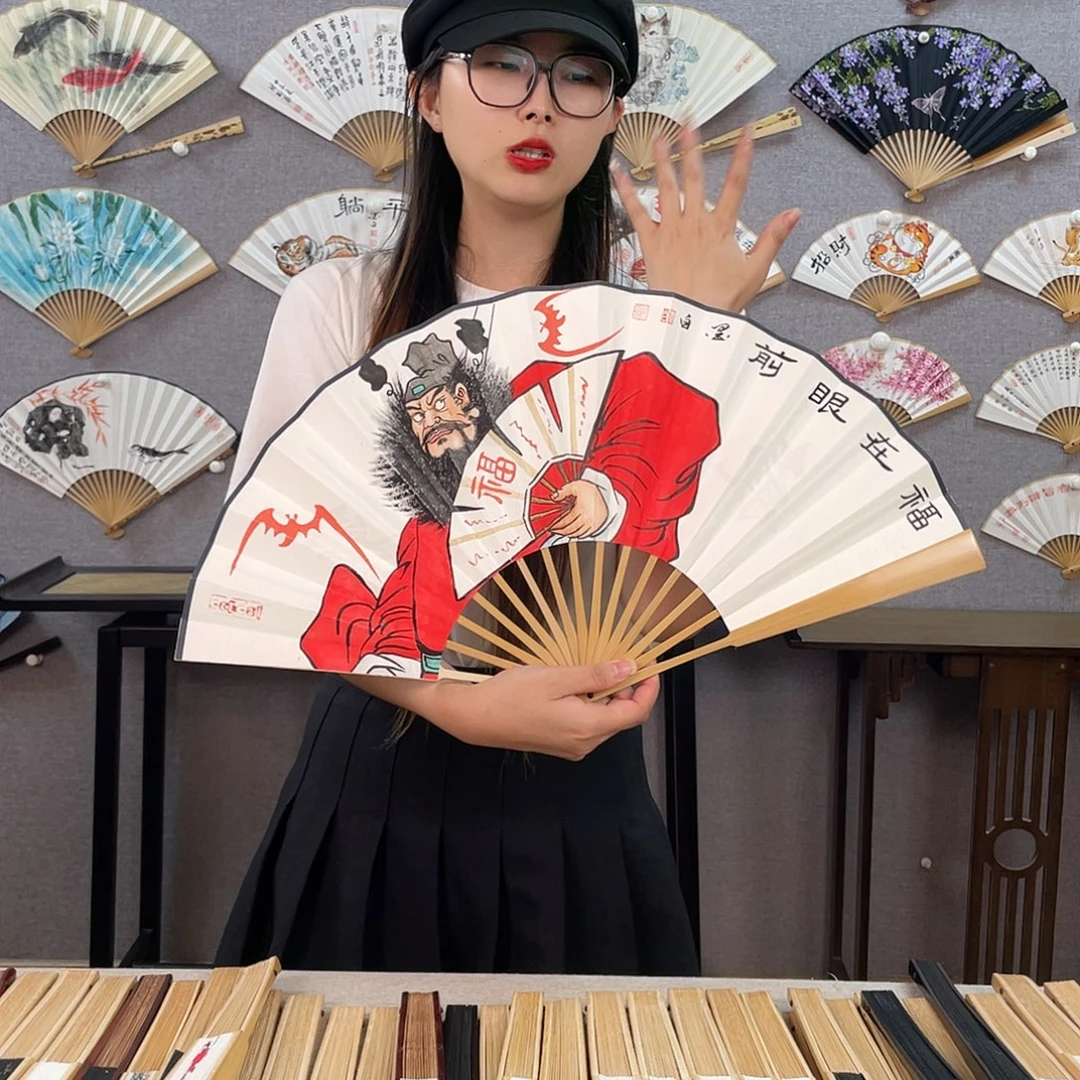 国画10寸玉竹-纯手绘-文玩扇骨（默认粘好）