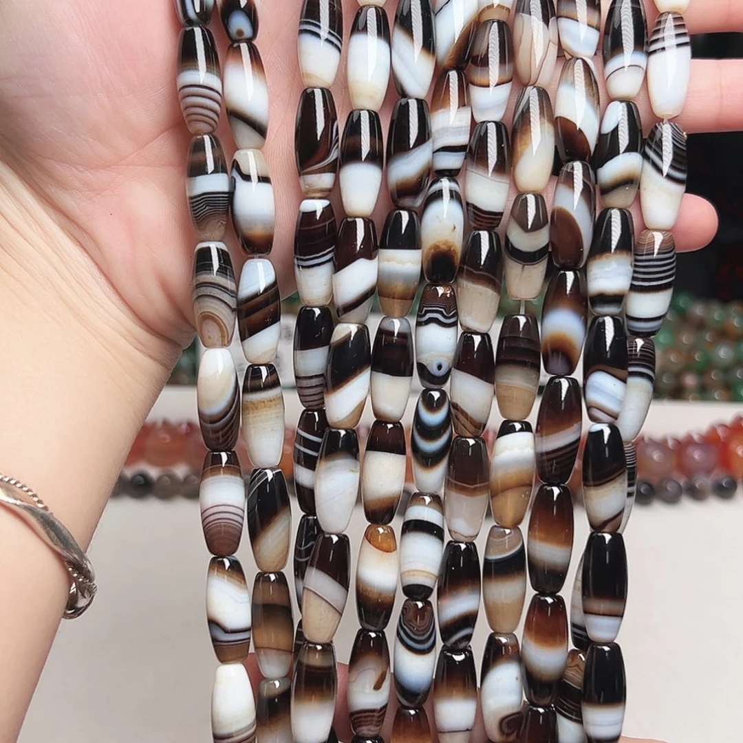 玛瑙/玉髓合金珠宝半成品x448 8m 蚕丝棕系天珠一条