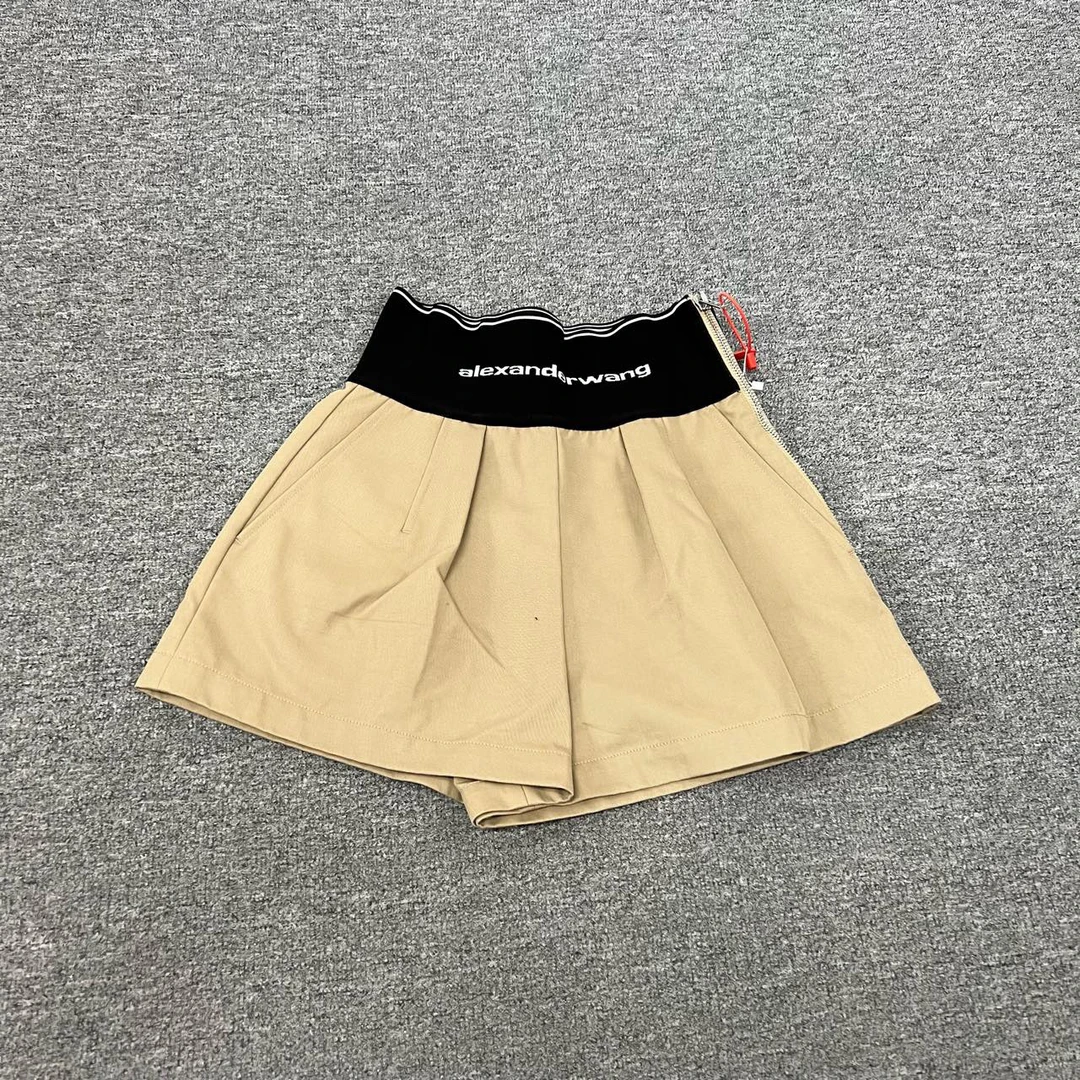 99新  AlexanderWang 亚历山大王 大Logo 休闲短裤 卡其色 2码