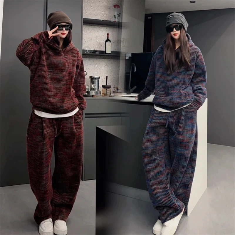 情侣款加绒套装免烫抗皱重磅秋冬季时尚休闲连帽卫衣休闲裤两件套