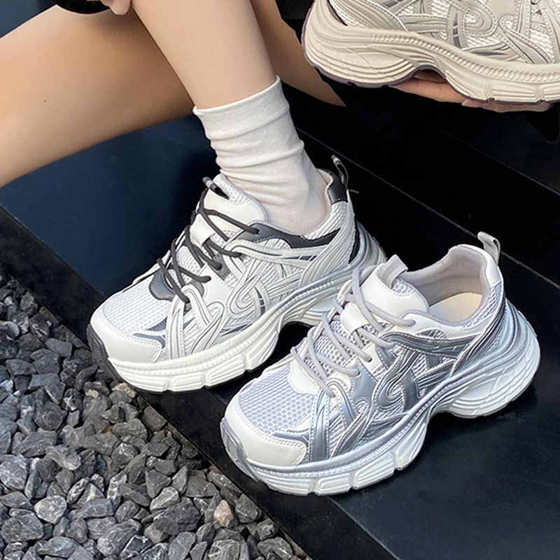 欧洲站复古网面透气增高百搭休闲老爹鞋A602