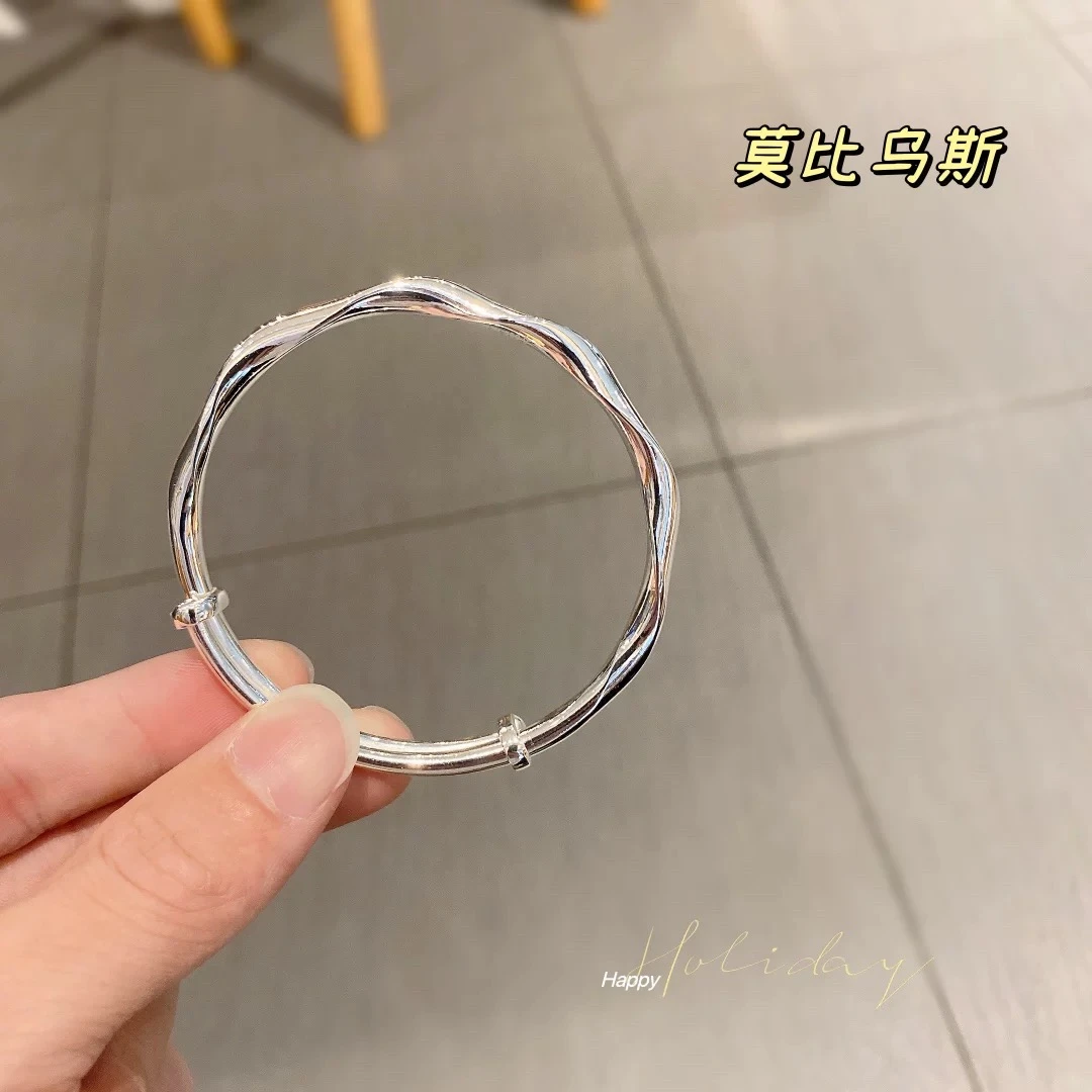 足银手镯 【509】莫比乌斯环足银999.9手镯推拉款送女生礼物可调节