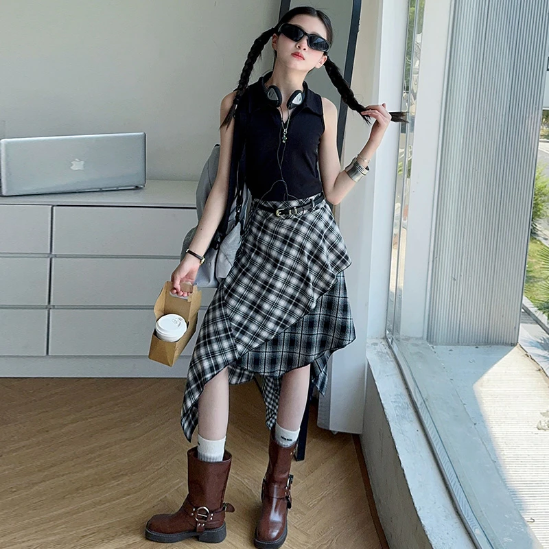 【毛妈潮牌】女童夏季气质格子裙套装2025新款中大童洋气时尚两件套