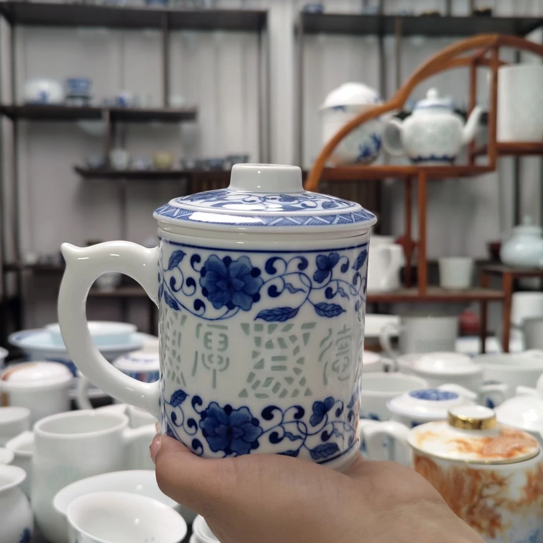 瓷手绘厚德载物茶漏杯三件套