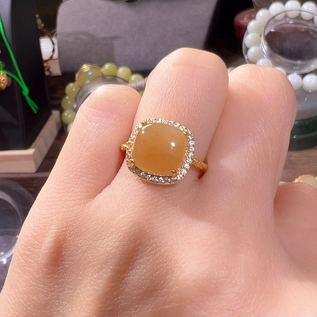 和田玉戒指银S925镶嵌