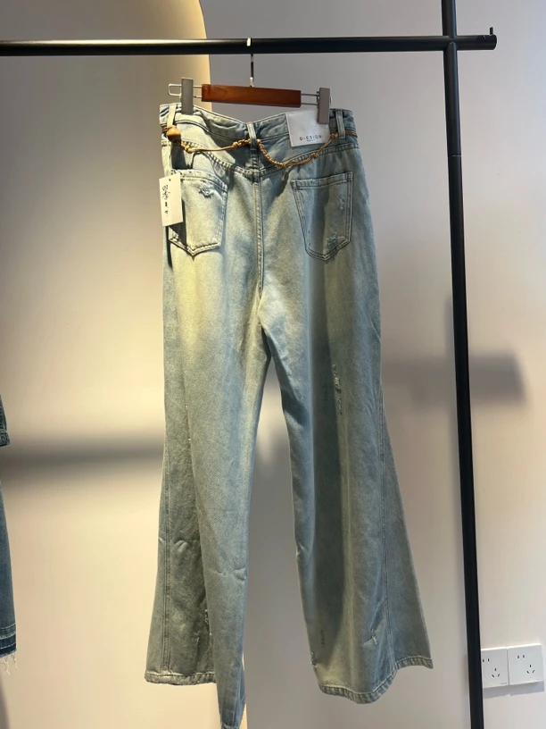 设计感破洞直筒高腰显瘦宽松小个子阔腿牛仔裤夏季薄款