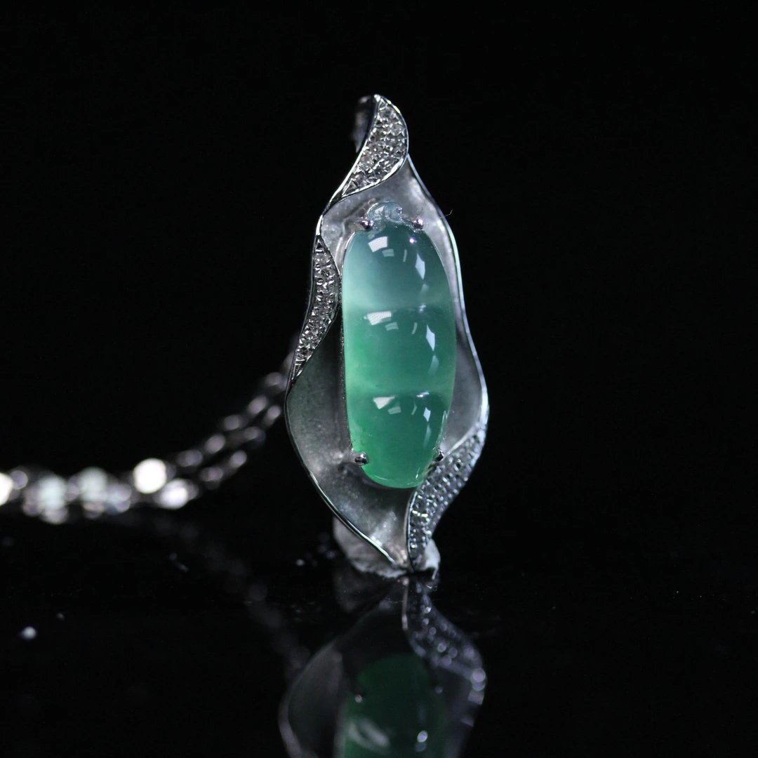 天然缅甸翡翠A货18K白金镶豆纳千祥福豆套链/1225005/拍卖