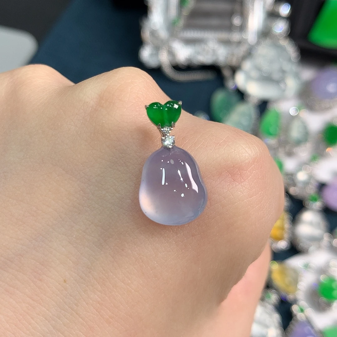 翡翠18K金镶嵌颈饰玻璃冰蓝紫葫芦瓜 48小时鉴赏期