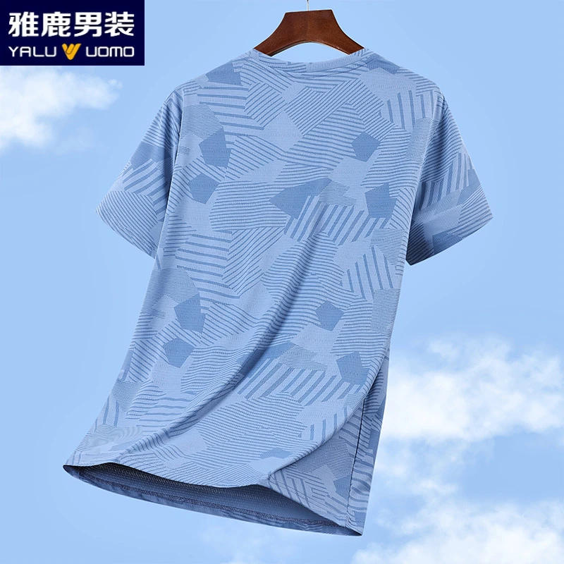 雅鹿男装夏季大码冰丝圆领T恤男中年爸爸装半袖速干运动短袖宽松