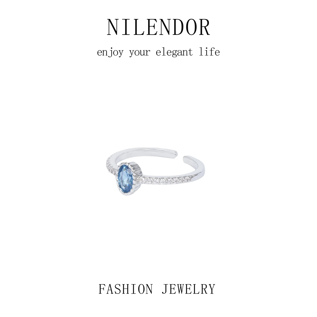 NILENDOR/昵兰D-151蓝色镶嵌精致开口戒指