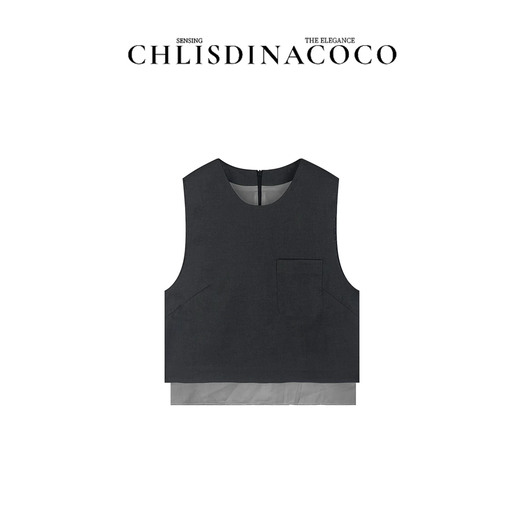 |疏星淡月|春夏高定羊毛百搭休闲无袖上衣QSH25032