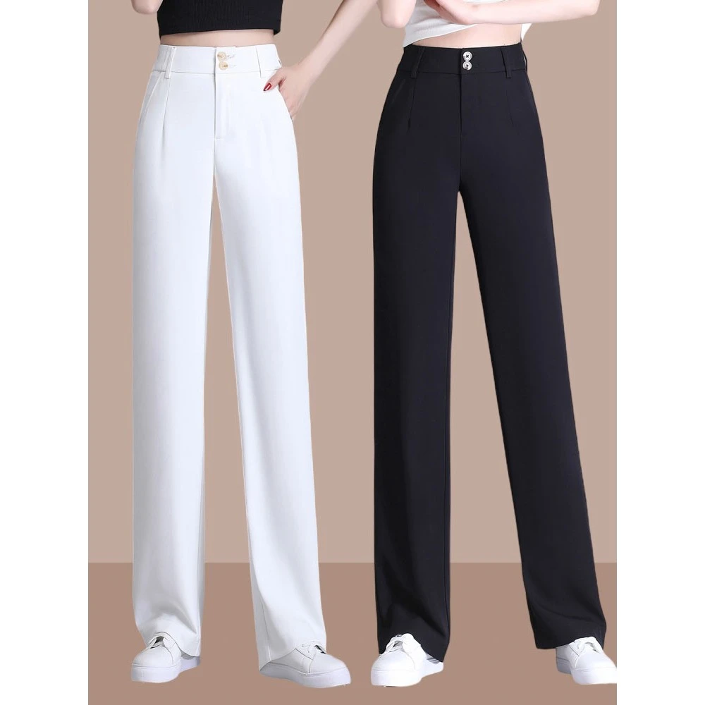 冰丝阔腿裤女夏季薄款2025新款高腰显瘦直筒裤宽松垂感休闲西装裤