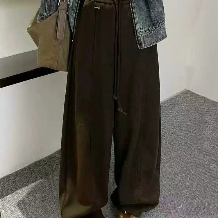 新款时尚减龄高腰羊毛加绒阔腿弯刀裤