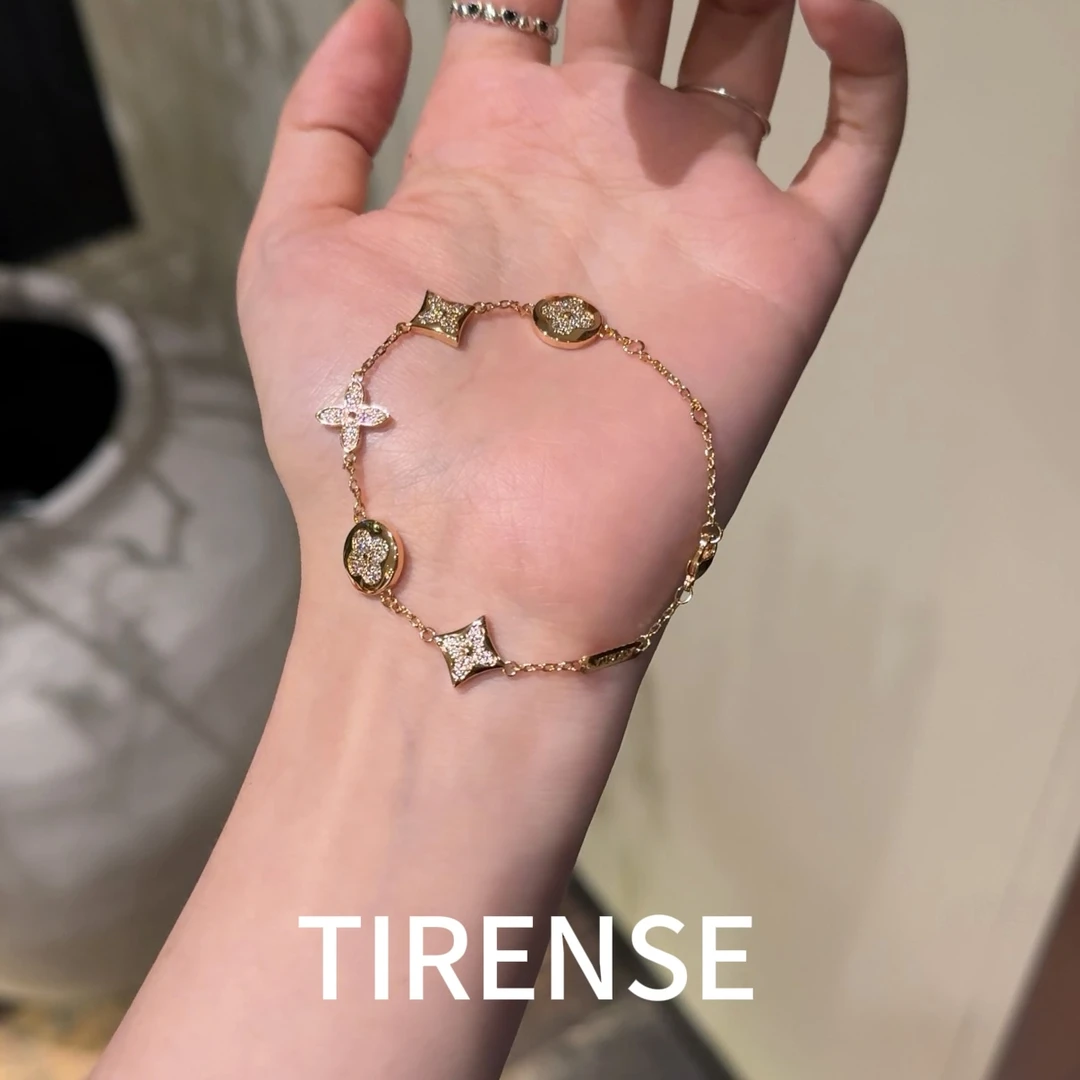 TIRENSE/狄伦斯 铜合金手链 镀18K金 老花满天星手链轻奢气质手链