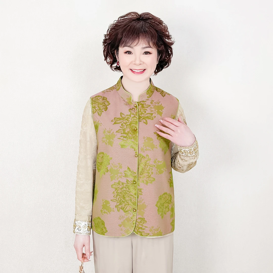 妈妈春装马甲中老年女装马夹新中式国风两面穿背心时尚2025新款