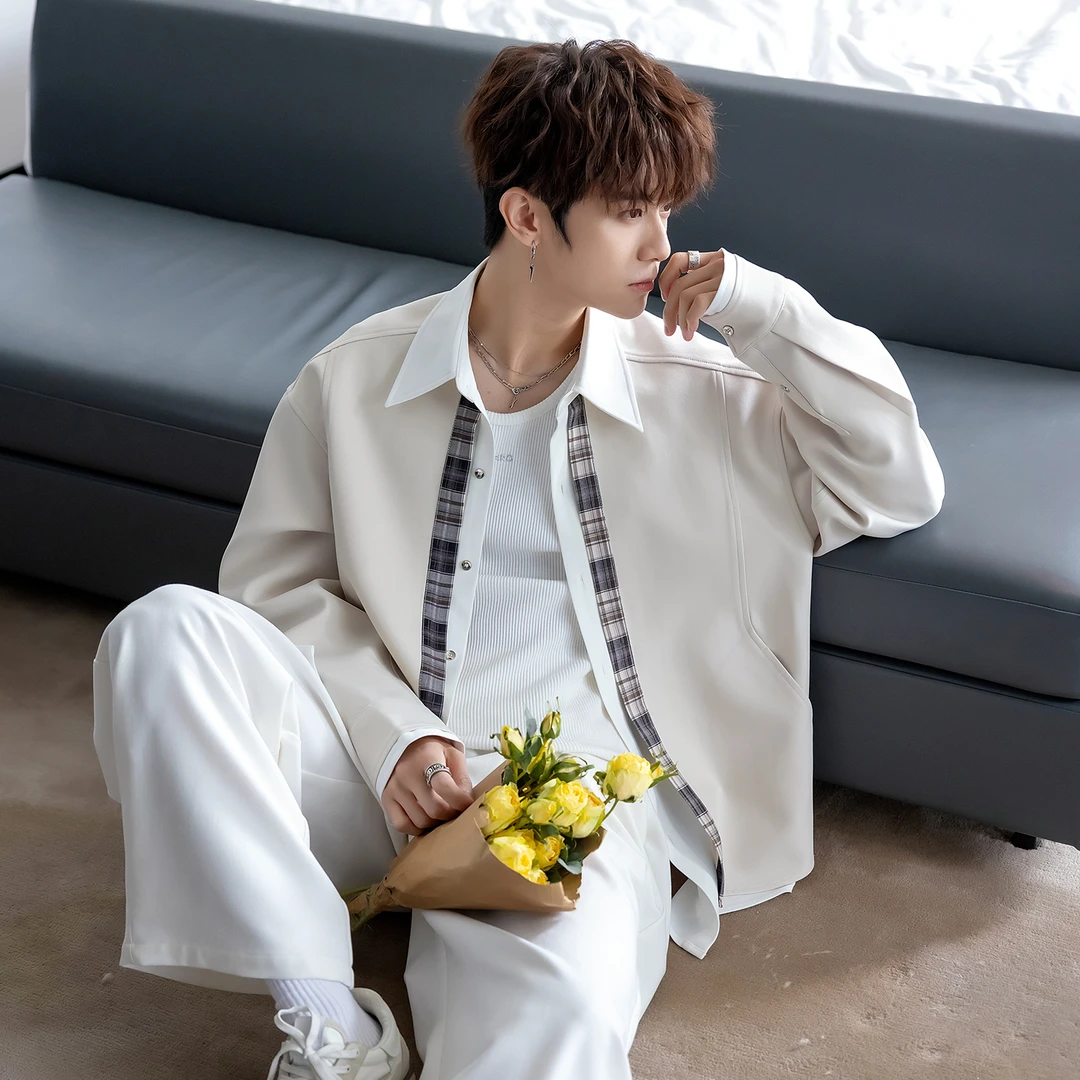 CHICERRO西西里男装设计感假三件格纹拼接夹克外套男痞帅秋季男装