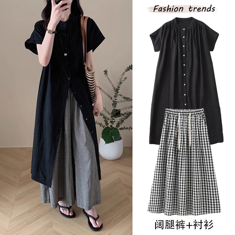 日本孕妇装连衣裙夏款2025新款时尚高级显瘦山本裤套装两件套衬衫