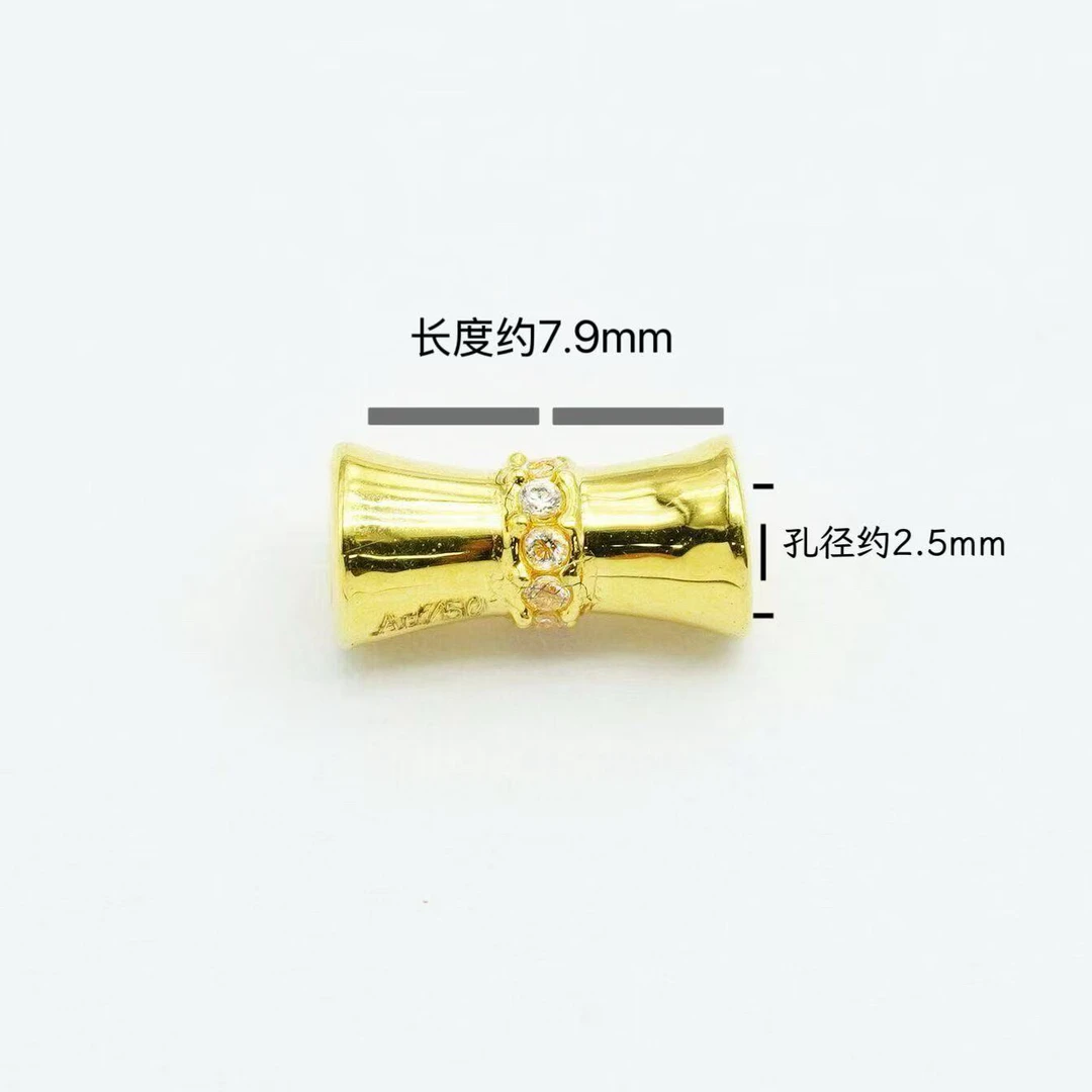 【质检发货】18K 金豪镶爆闪小蛮腰竹节金管桶珠DIY珠串腰珠带证书