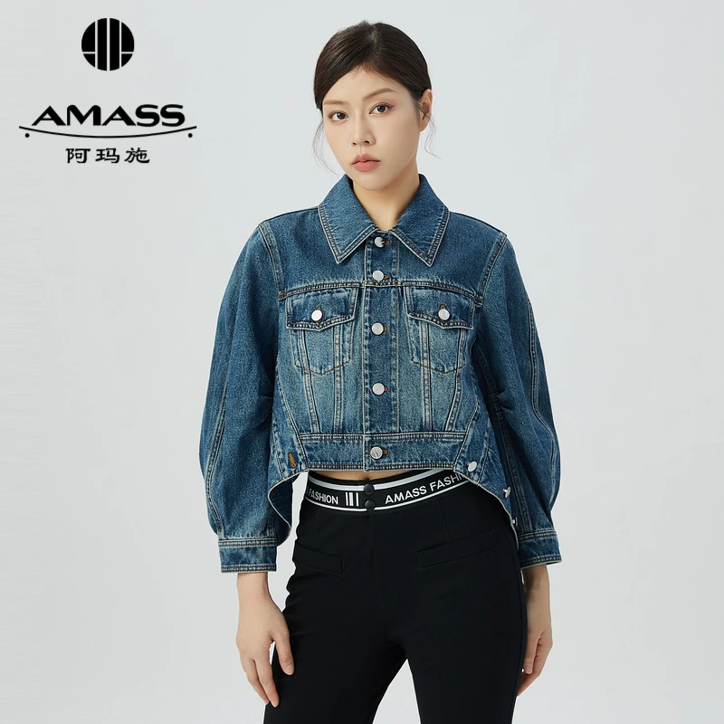 AMASS/阿玛施长袖帅气造型感休闲减龄短款牛仔夹克外套5400781