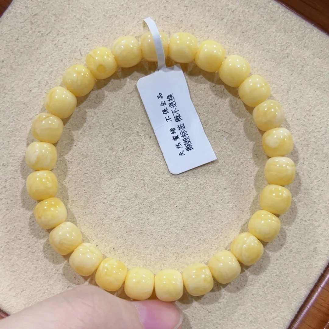 蜜蜡未镶嵌手链8m高桩浓蜡奶白妖花 性价比很高