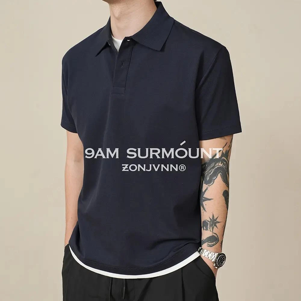 宽松春季夏季男装百搭波浪纹男士Polo衫翻领简约轻奢痞帅男装上衣