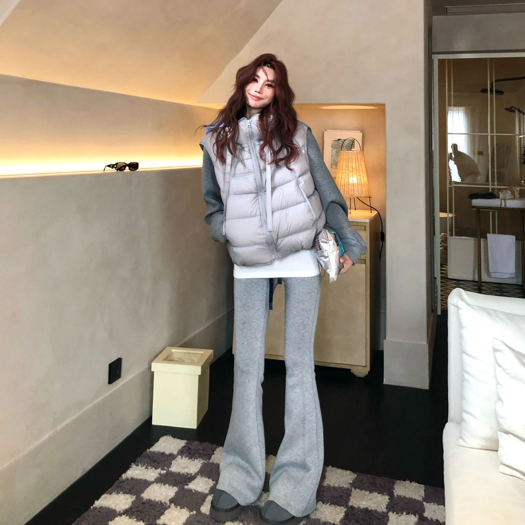 婉君【lulu显瘦裤】韩版拼色松紧腰加绒版本微喇裤LWJ24D4K2507