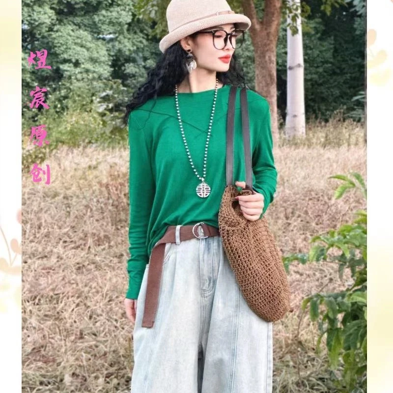 煜宸原创✿【5513】早春新款慵懒风套头时尚百搭圆领气质显瘦打底衫