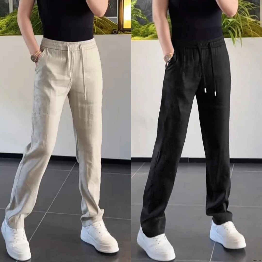 2025新款裤子男宽松直筒时尚亚麻休闲裤高级感潮流百搭垂感舒适男