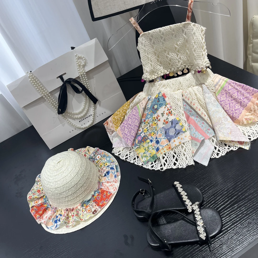 【1】夏季新款女童重工重工小碎花镂空连衣裙