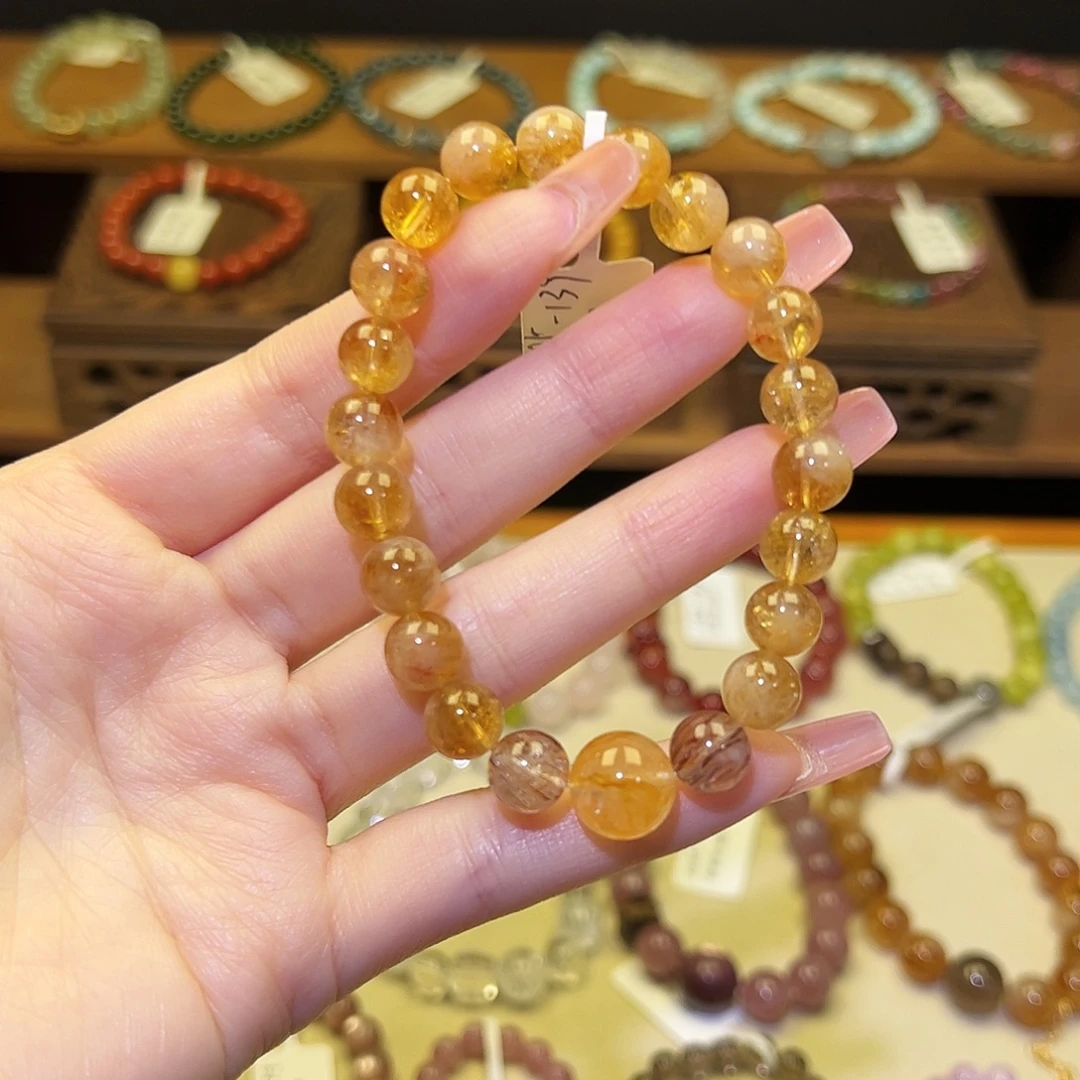 银S925镀金镶嵌手串水晶黄1185