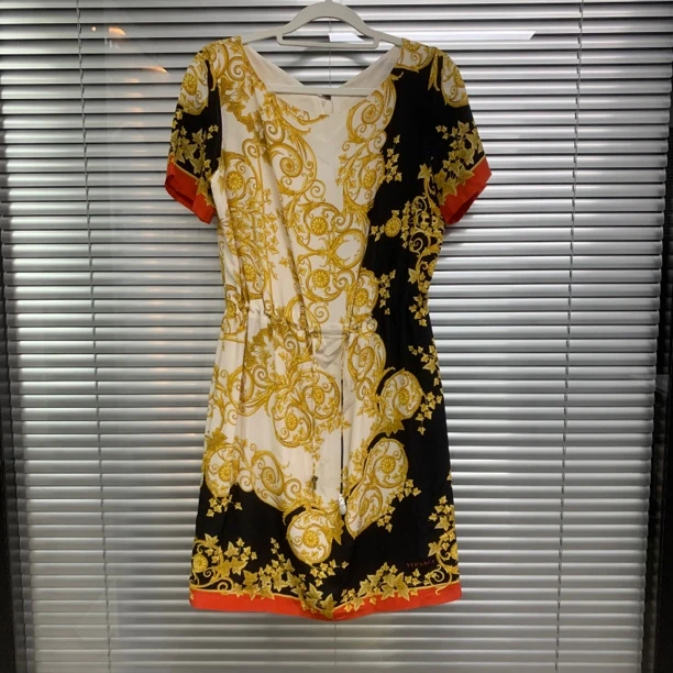 99新 VERSACE/范思哲 巴洛风印花短袖连衣裙/40码/B01919