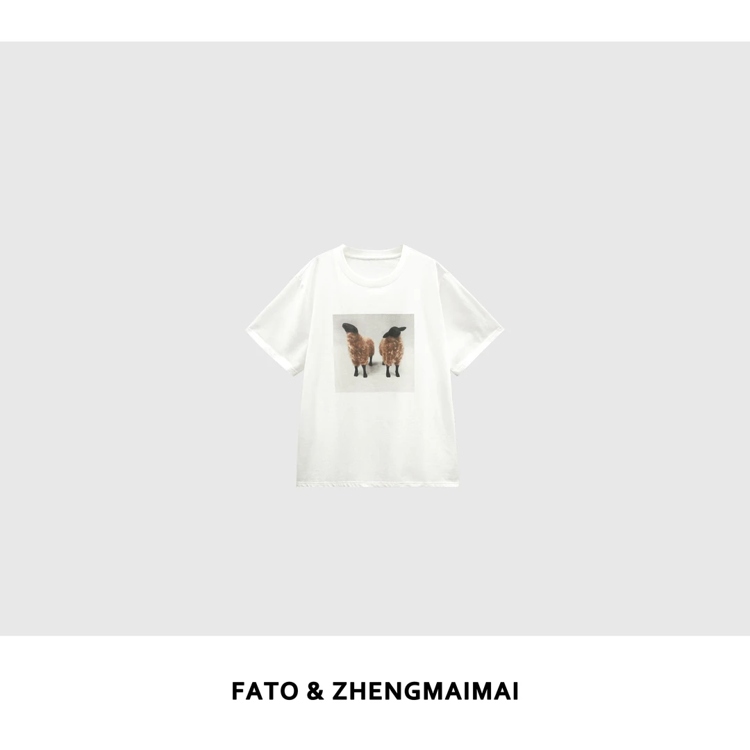 【郑买买】小羊肖恩 夏季老钱风松弛感贵气印花短袖T恤 XM50414T3