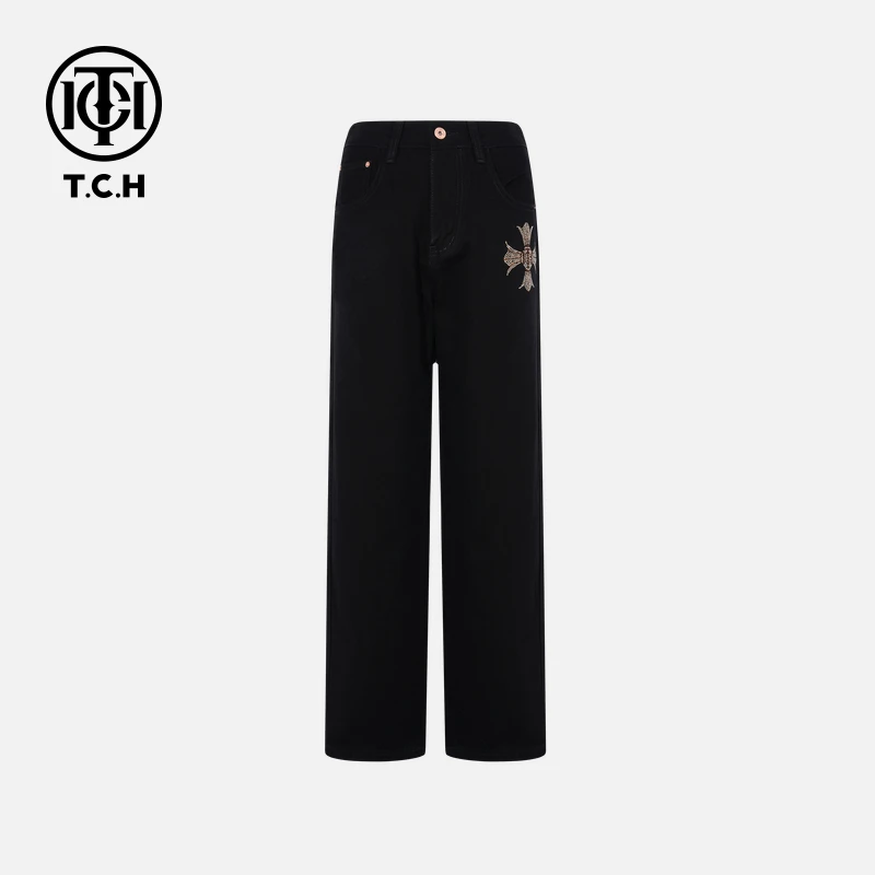 TCH轻奢烫钻工艺秋季时尚百搭十字架休闲裤T75C20E5130私服tch