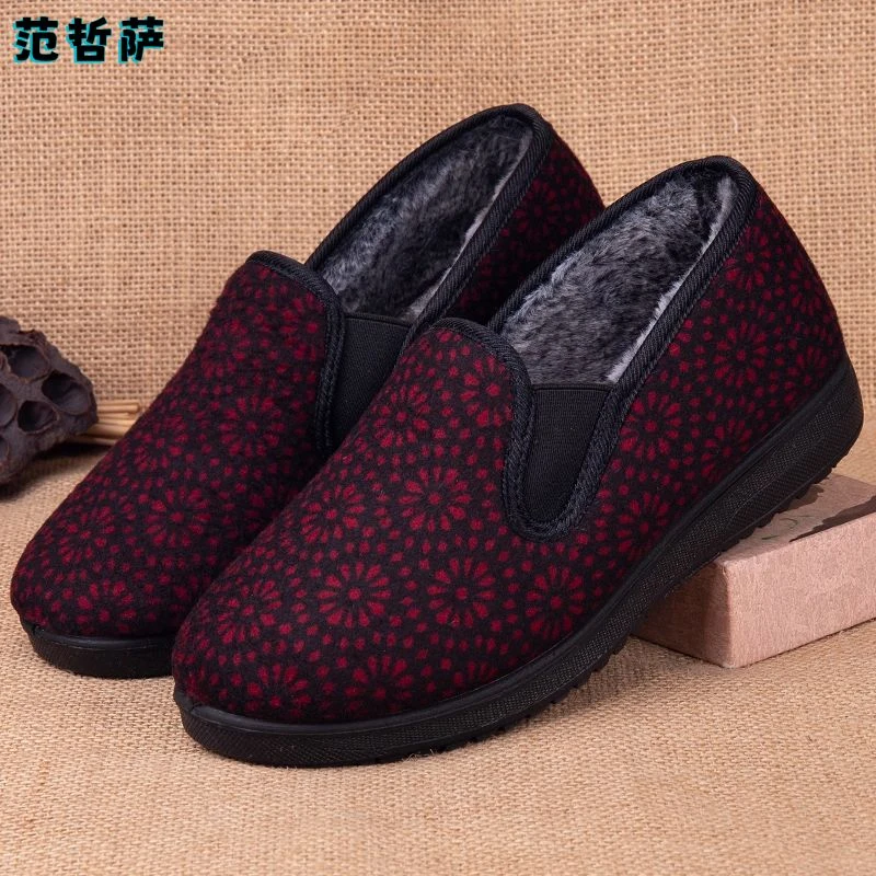 秋冬季舒适女鞋老年人妈妈棉鞋宽松防滑软底奶奶薄绒鞋