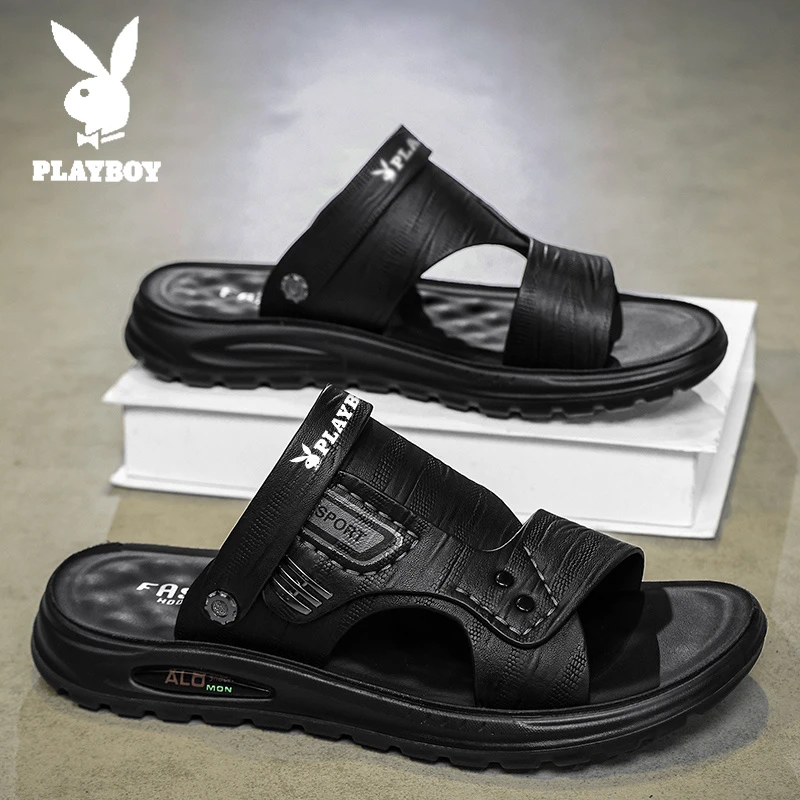 花花公子拖鞋男夏季新款外穿软底防滑耐磨皮凉拖开车两用沙滩凉鞋